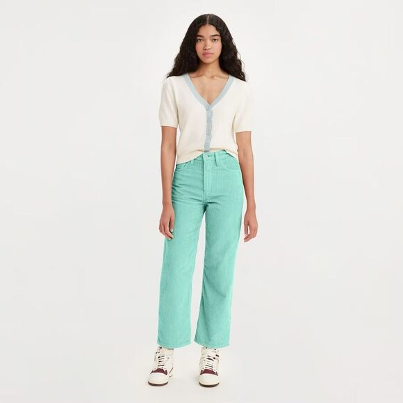 NWT Levi's 26 x 27 Ribcage Straight Ankle Premium Corduroy Pants Electric Green - Picture 2 of 10